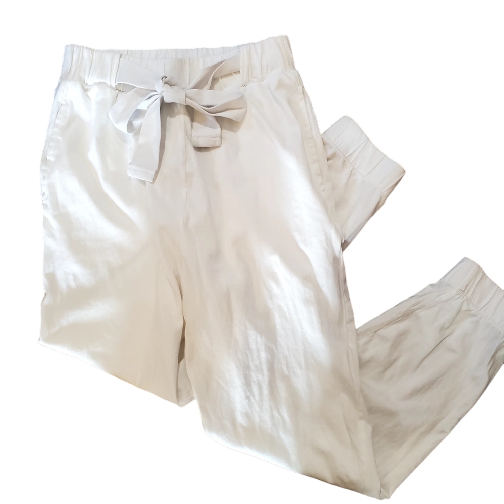 Zara Small White Rib Cuff Pant Trf Collection 26" Waist Pull-on